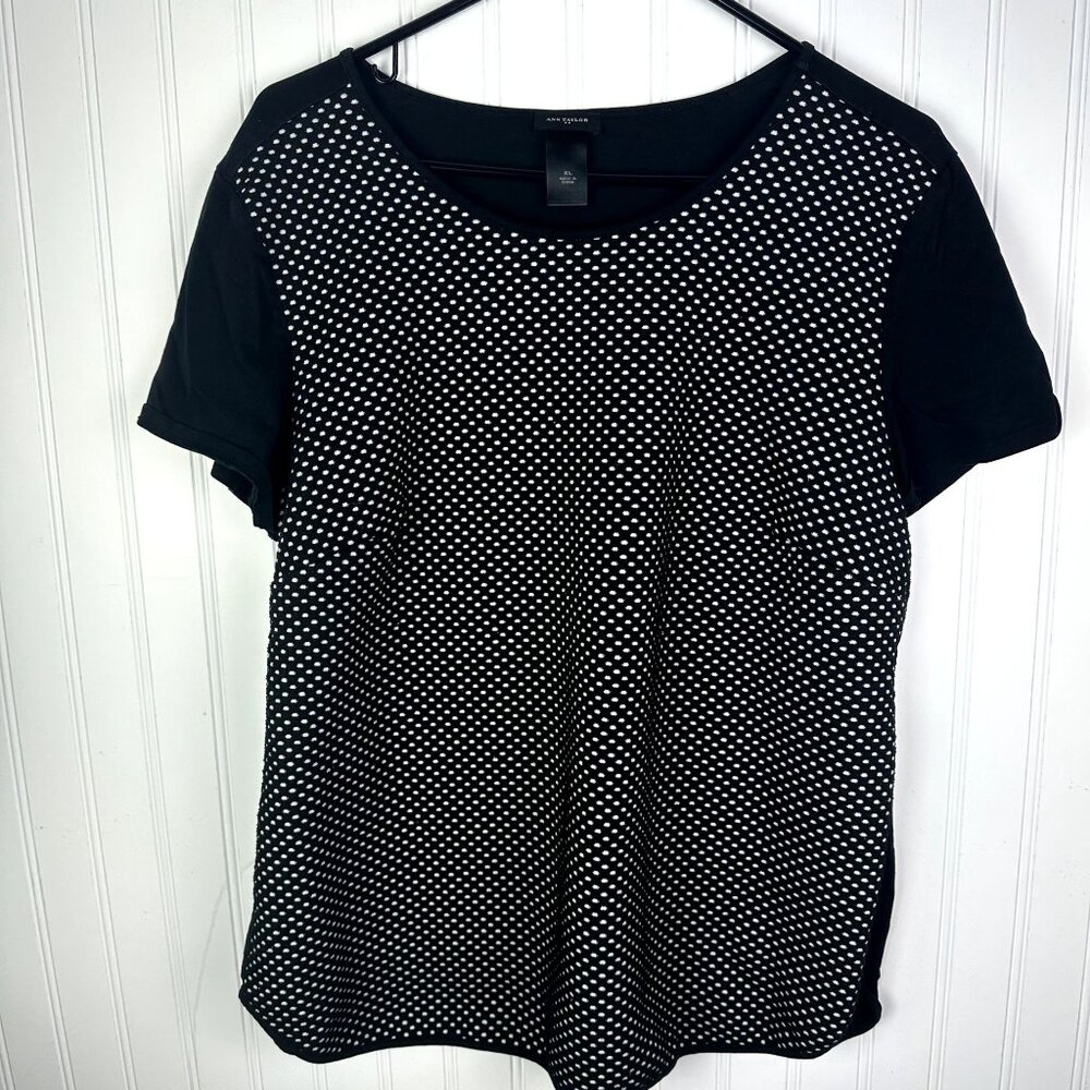 Ann Taylor Short Sleeve Blouse Black &‎ White Size XL